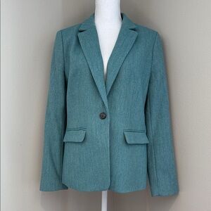 LOFT | Brushed Herringbone Knit Blazer Coat | Teal/Gray | Size 10